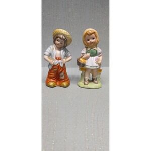 Country living porcelain figurines straw hat basket boy/girl unbranded